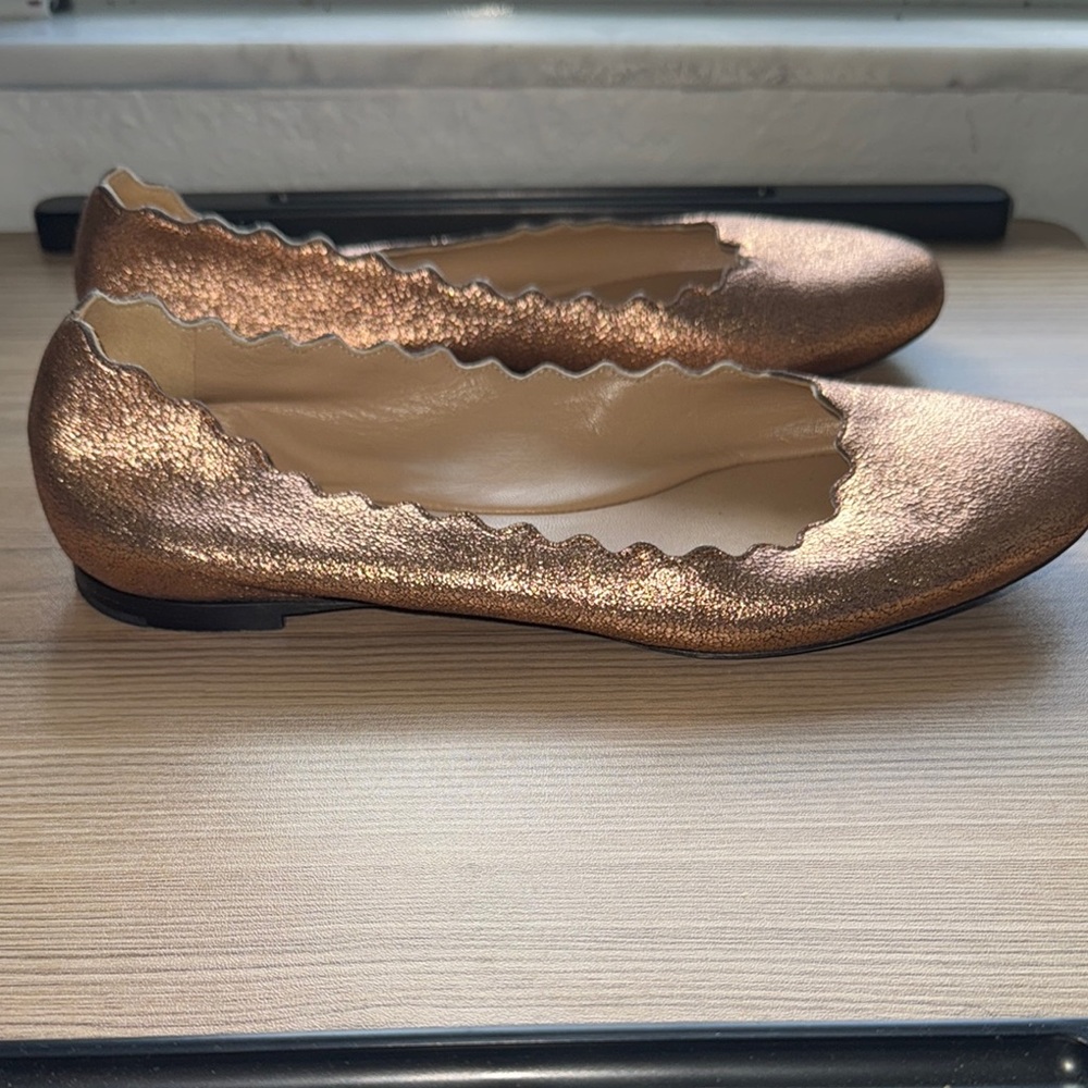Chloe Bronze Scalloped Flats